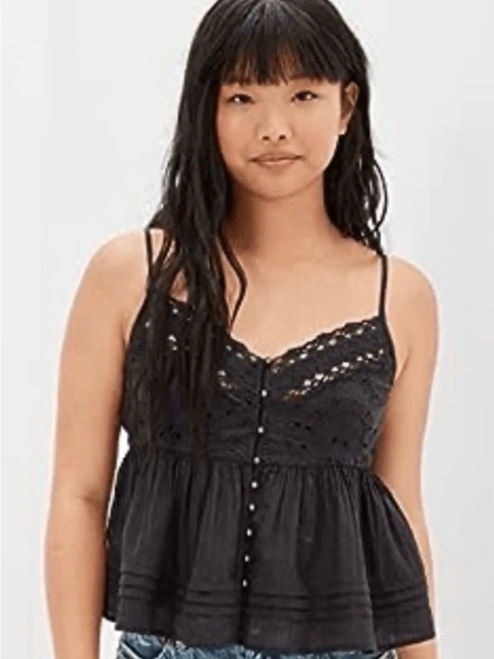 American Eagle Outfitters Gray Lace-Trim Cropped Camisole